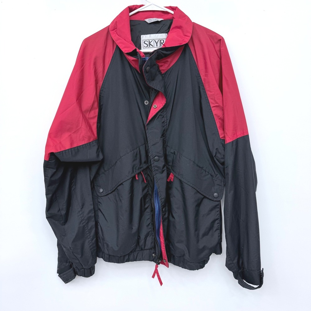 Skyr Windbreaker Mens XL Black Red Colorblock Vintage Full Zip Jacket